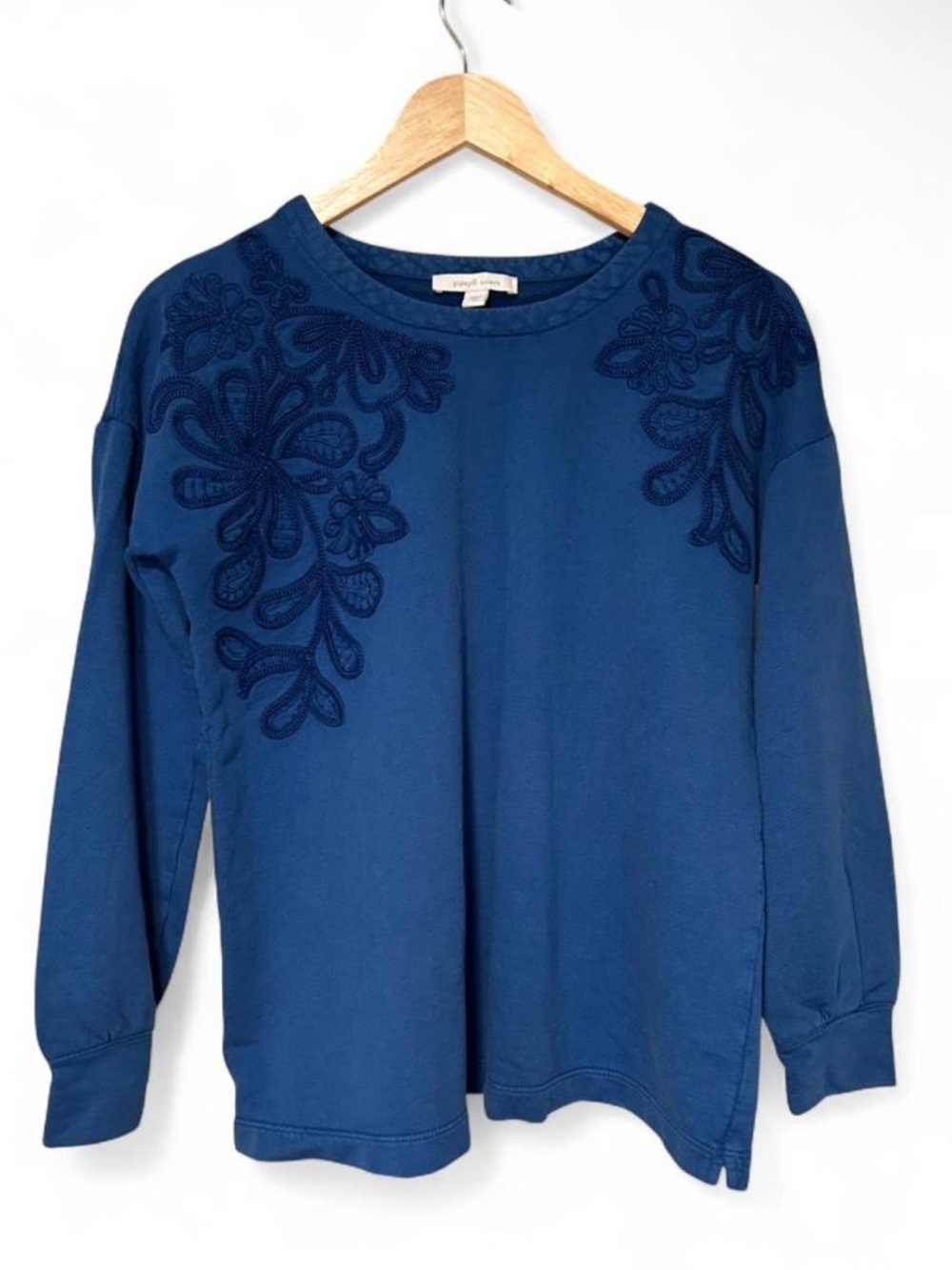purejill Blue Cotton Sweatshirt with Embroidery Size XS